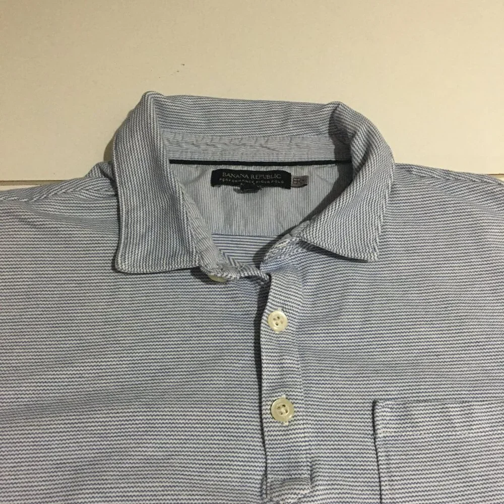 Banana Republic Performance Pique Polo Shirt Men’s Large Blue Striped